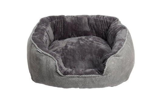 Grey Cord & Plush Rectangle Snuggle Bed