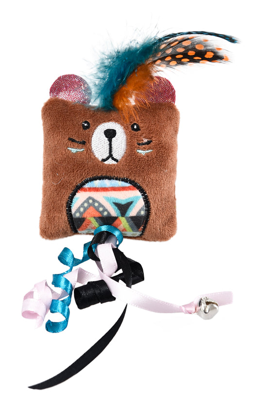 Juguete para gato con forma de oso de plumas aztecas de color marrón