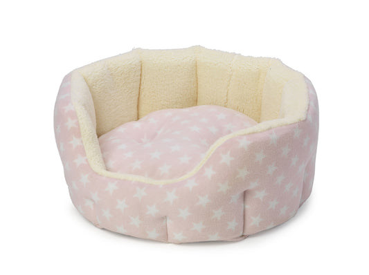 Cama ovalada para cachorros Fleece Star Snuggle, color rosa