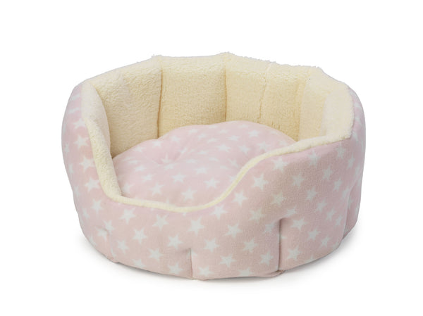 Fleece Star Snuggle Oval Puppy Bed Pink