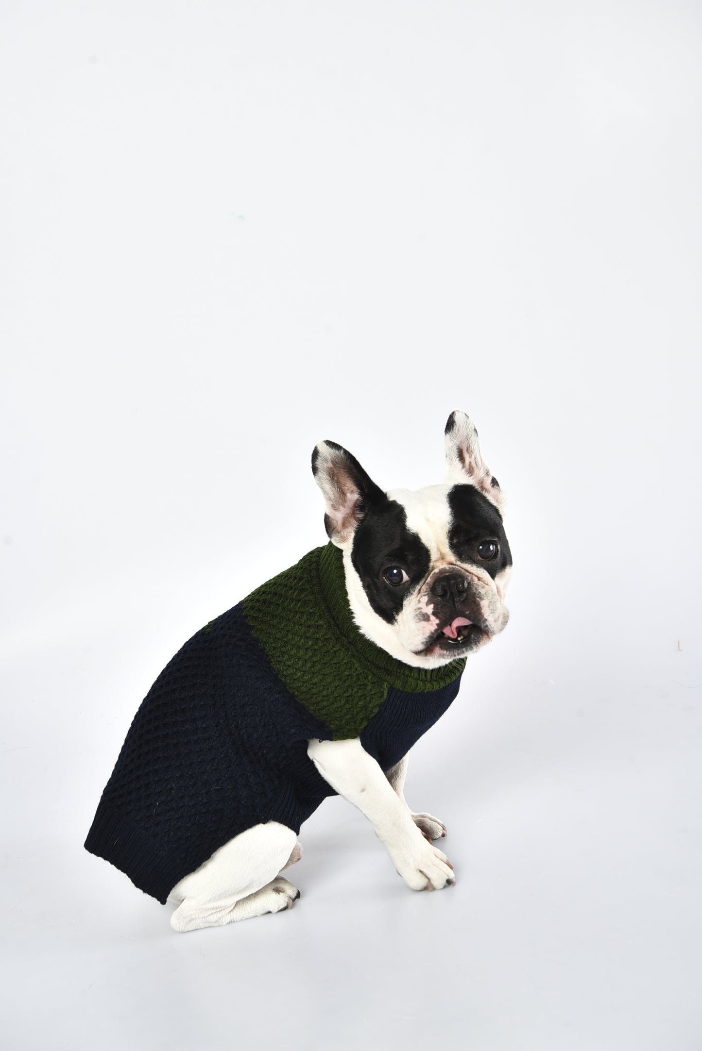 Navy and Green Knit polo Neck Jumper