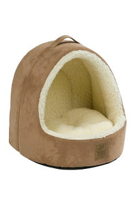 Hooded Tan Suede/Sheepskin Bed