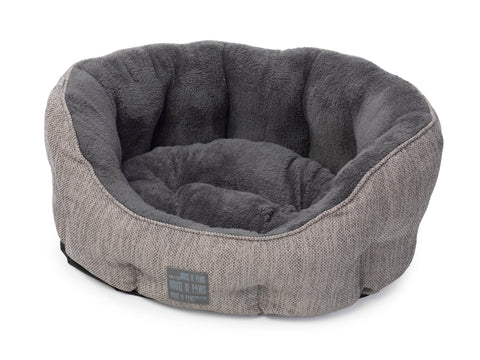 Grey Hessian & Plush Oval Bed